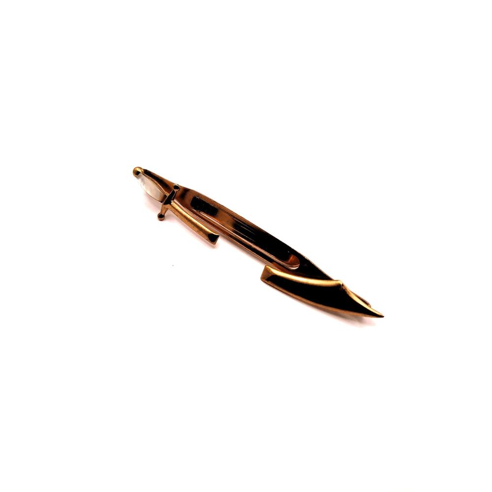 Swank Tie Bar Clip Pearl Gold Tone Pommel Scimitar Sword Cutlass Rapier Vintage